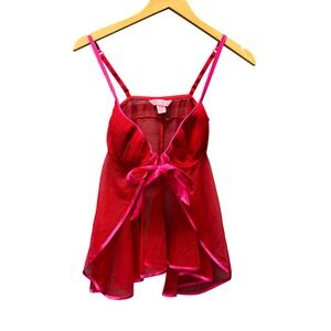 Vintage Victoria's Secret Babydoll Womens Medium Sheer Mesh Bow Red Lingerie Y2K